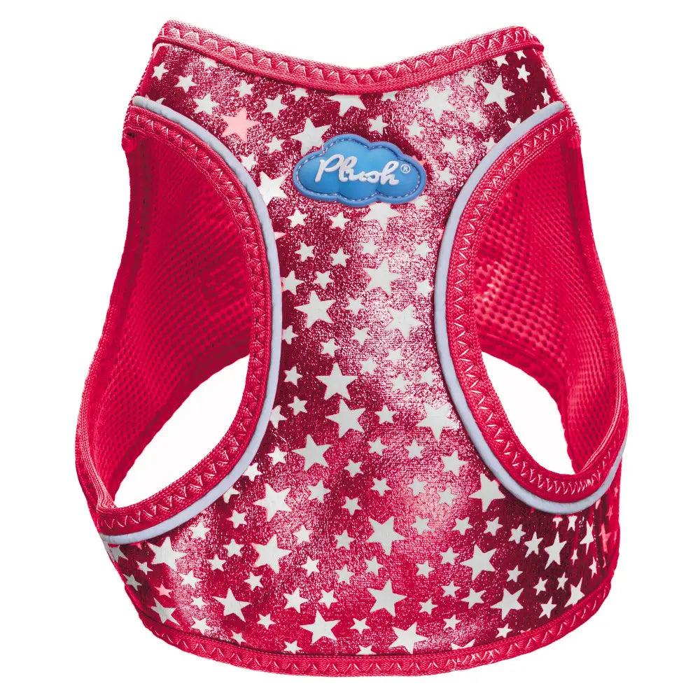 red step-in dog harness glow in the dark glitter on white background