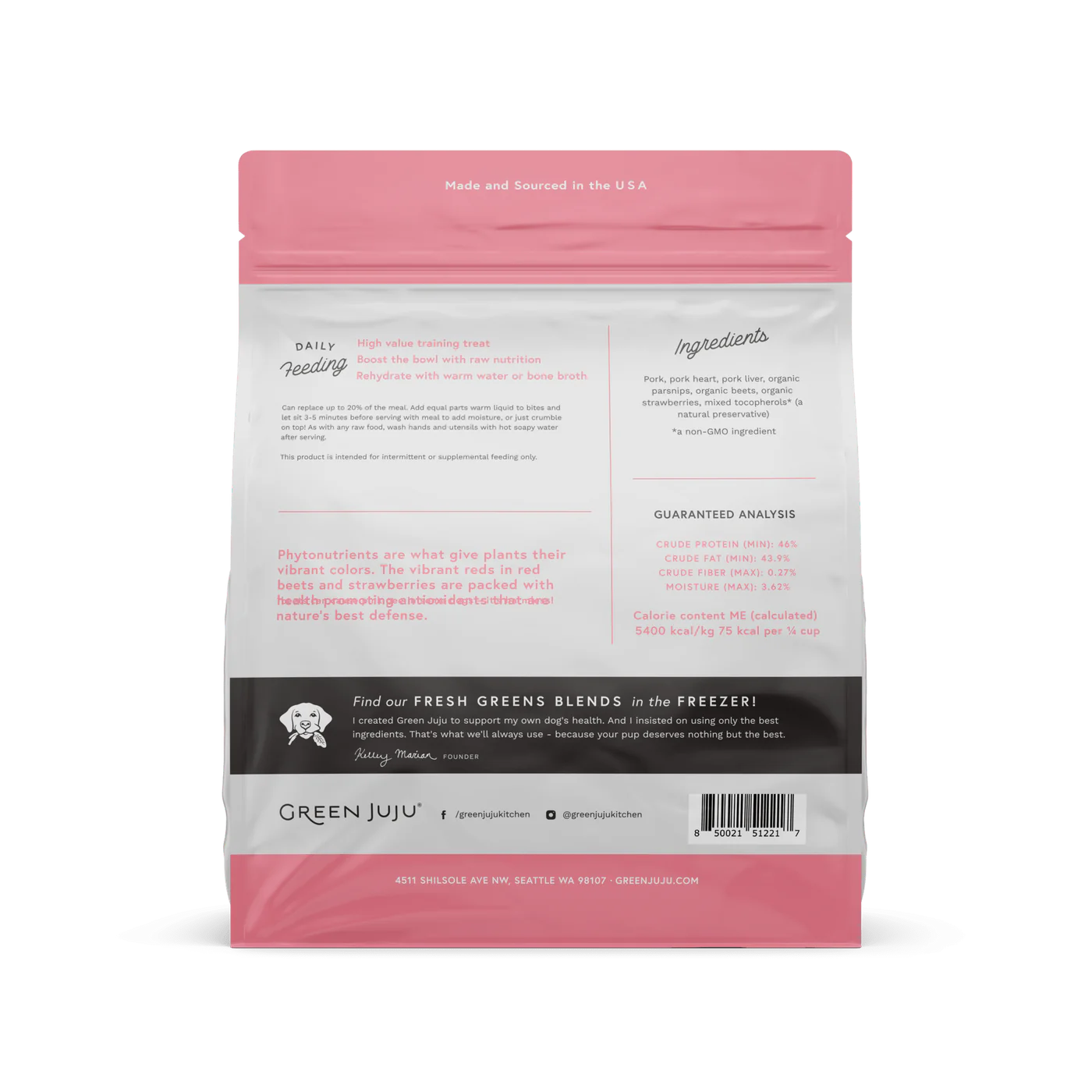 Green Juju Freeze Dried Pork Pink Whole Food Bites (18OZ) - HT Animal Supply