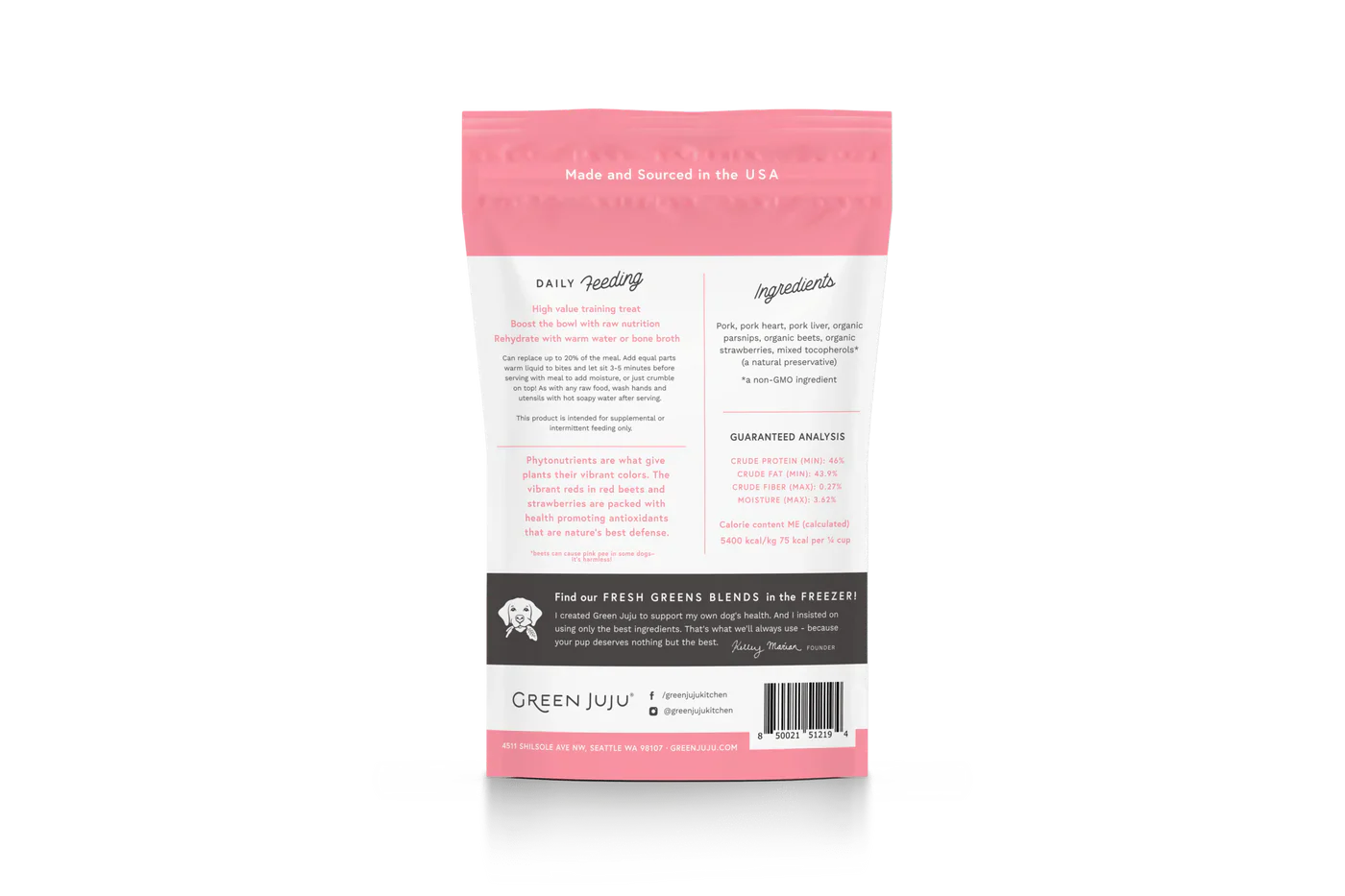 Green Juju Freeze Dried Pork Pink Whole Food Bites (3OZ) - HT Animal Supply