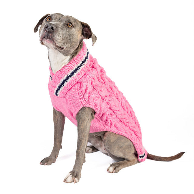 Chilly Dog Preppy Pink Cable Knit Wool Dog Sweater