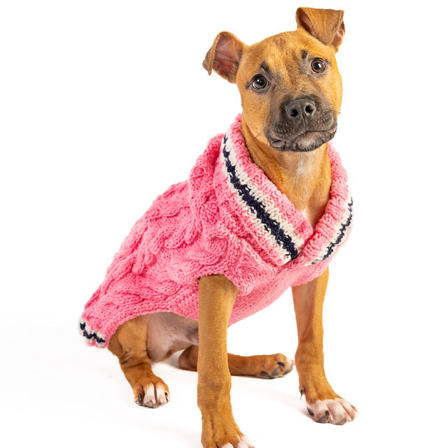 Chilly Dog Preppy Pink Cable Knit Wool Dog Sweater