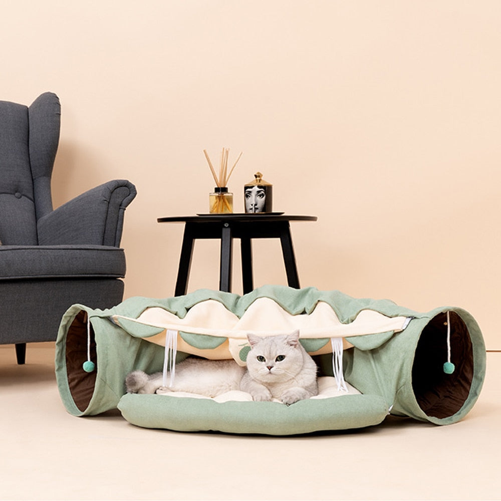 Collapsible Removable Cat Tunnel Tube With Cat Bed Set