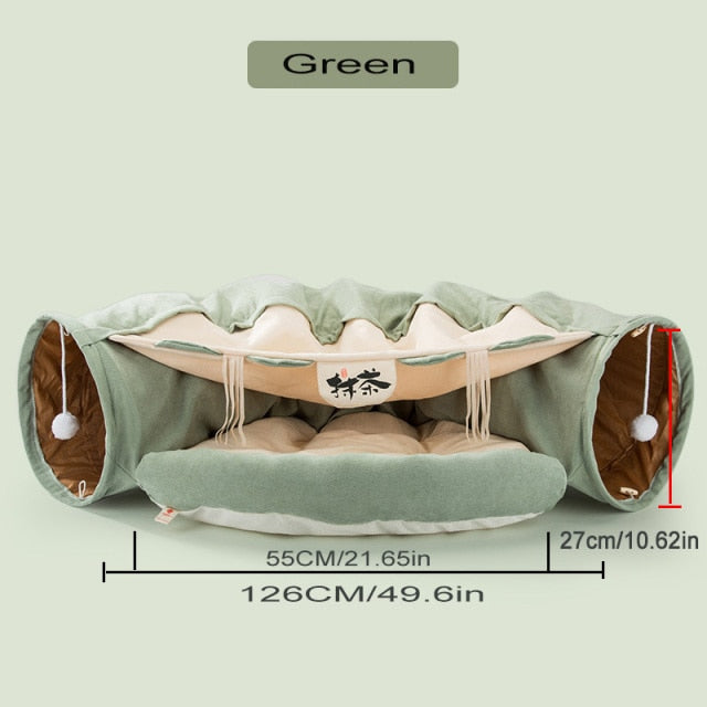 Collapsible Removable Cat Tunnel Tube With Cat Bed Set