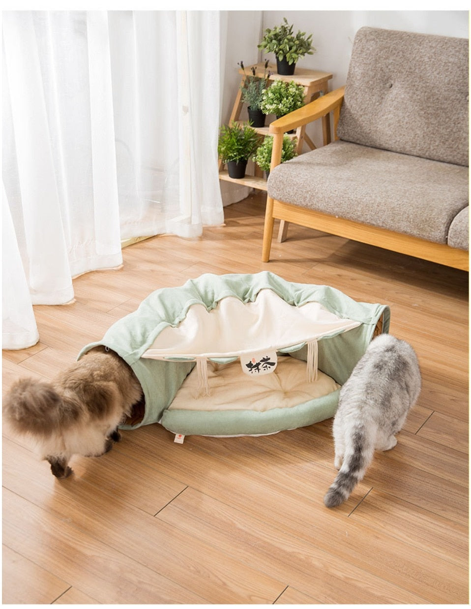 Collapsible Removable Cat Tunnel Tube With Cat Bed Set