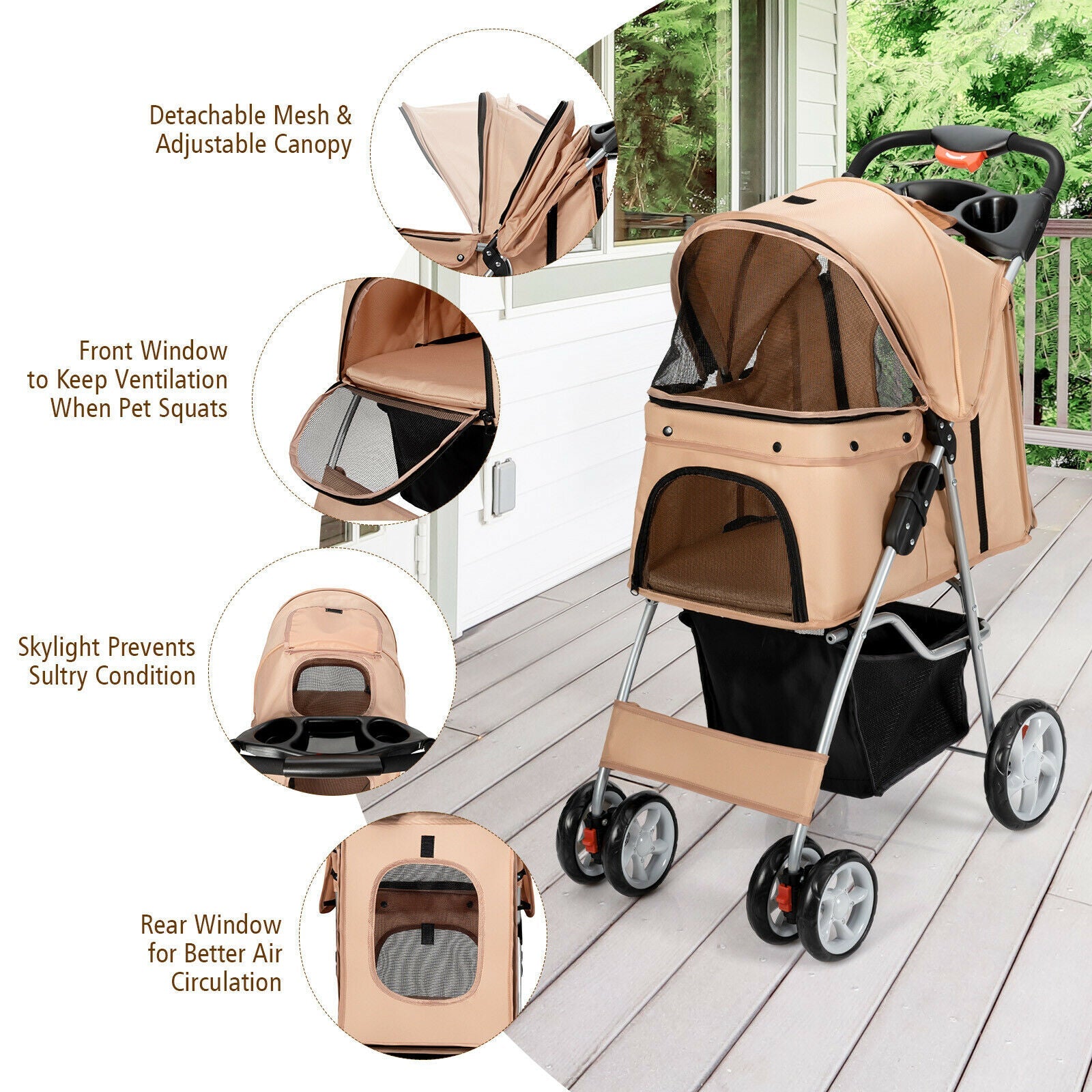 Foldable Pet Stroller 4-Wheel Travel Carrier