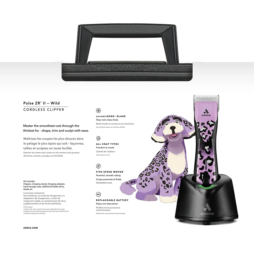 Andis Dog Pulse ZR II Wild Limited Edition Clipper with Free Second Battery