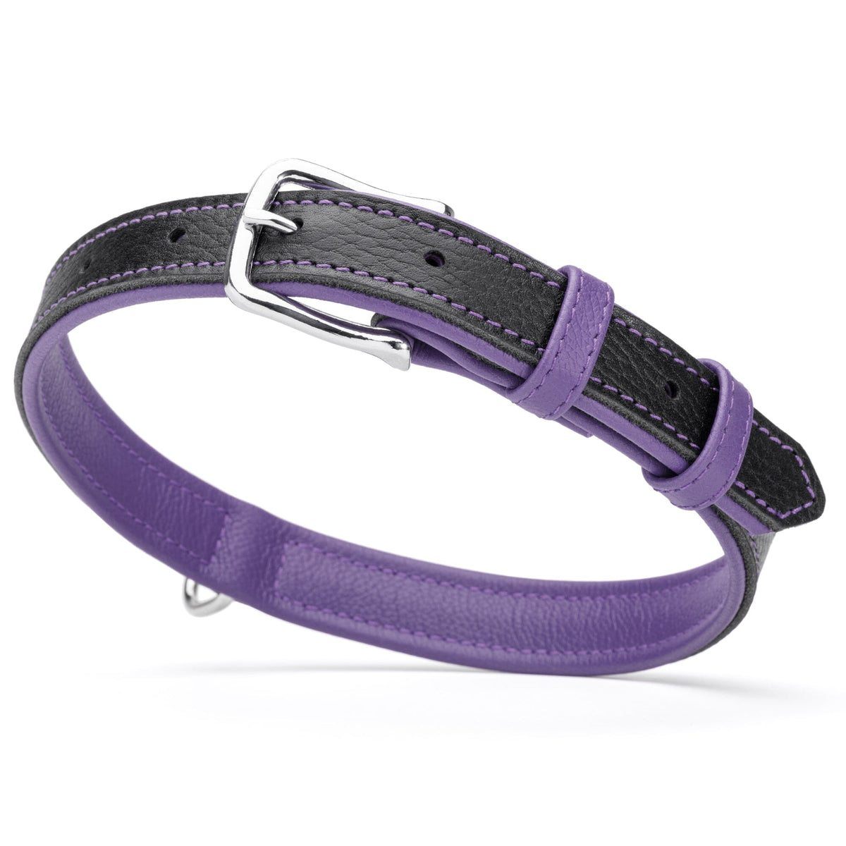 Dogline Soft Leather Dual-Color Flat Dog Collar
