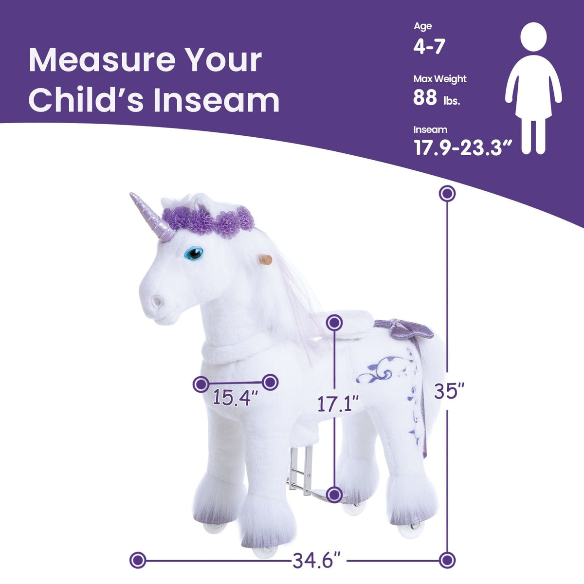 Model X Purple Ride on Unicorn for Age 4-7 | HT Animal Supply