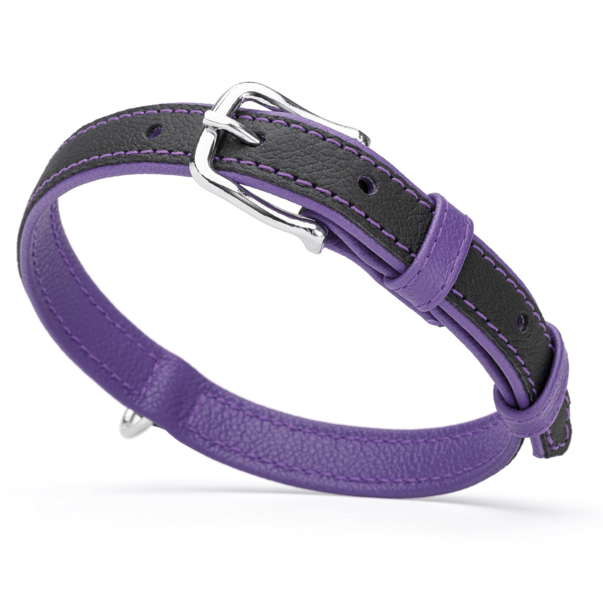 Dogline Soft Leather Dual-Color Flat Dog Collar