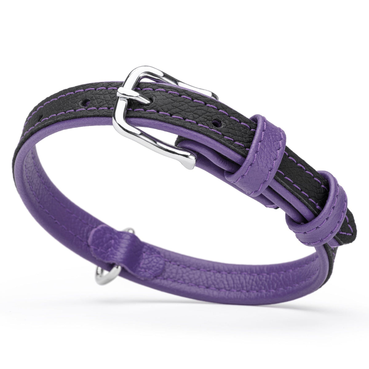 Dogline Soft Leather Dual-Color Flat Dog Collar