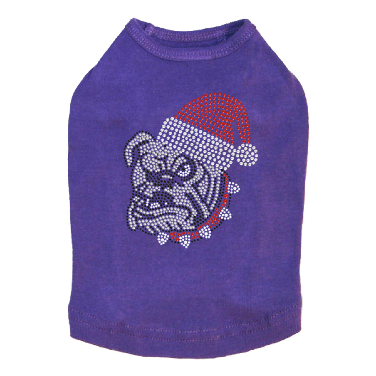 Bulldog Face (White) with Santa Hat - Dog Tank