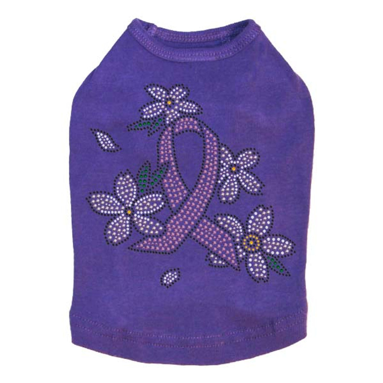 Pink Ribbon with Flowers - Dog Tank