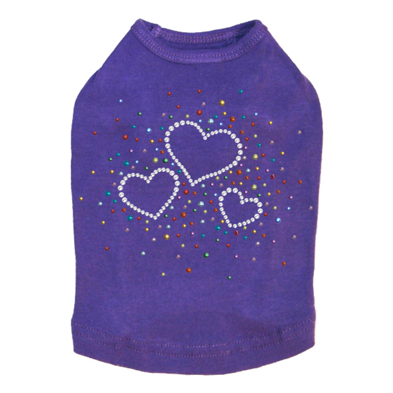 Three Hearts with Multicolored Studs - Dog Tank