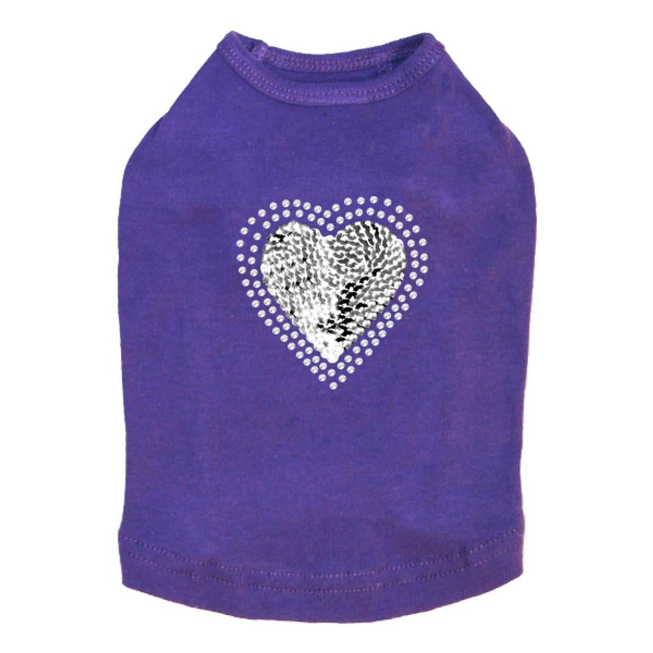 Sequin Silver Heart - Dog Tank