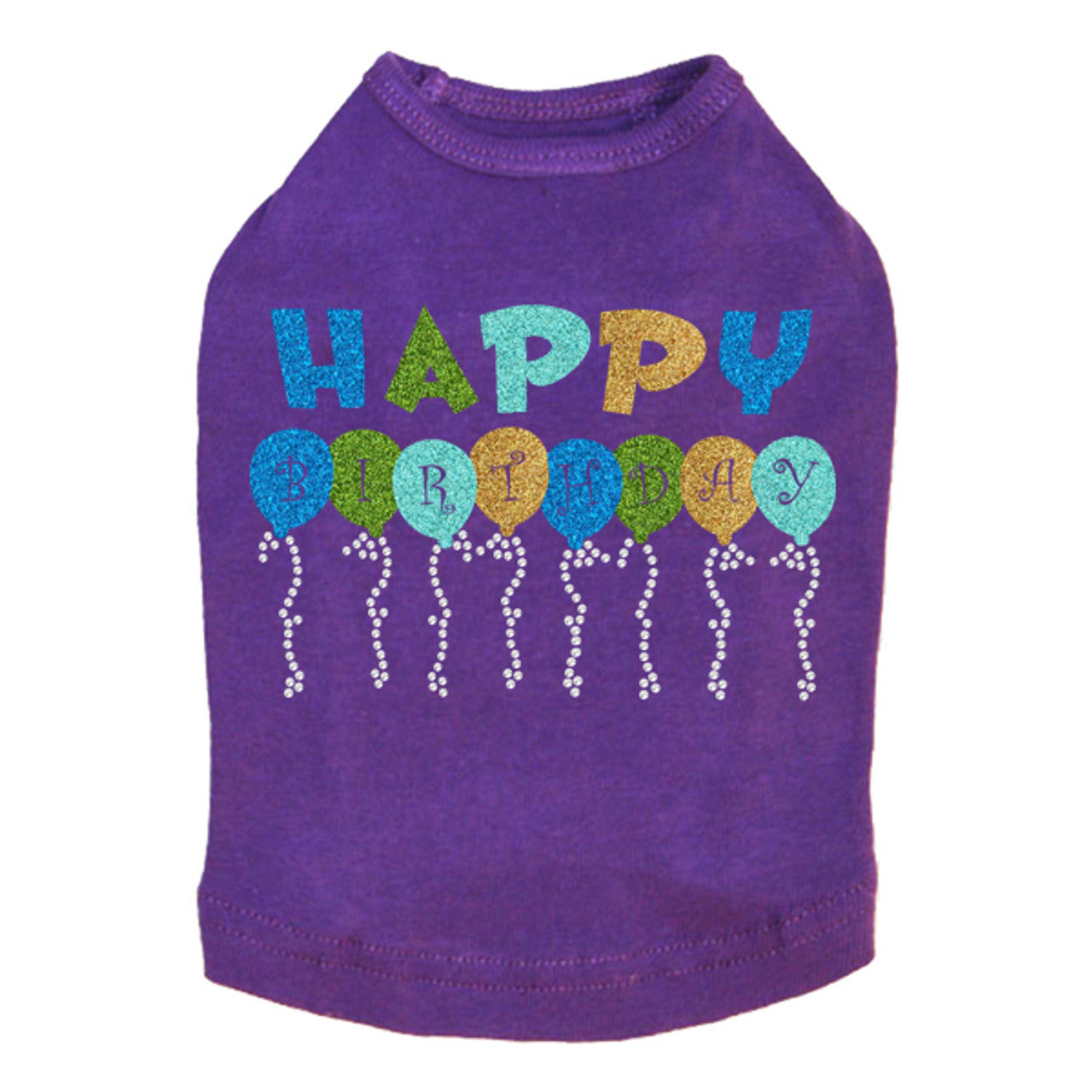 Happy Birthday Balloons (Blue) - Dog Tank