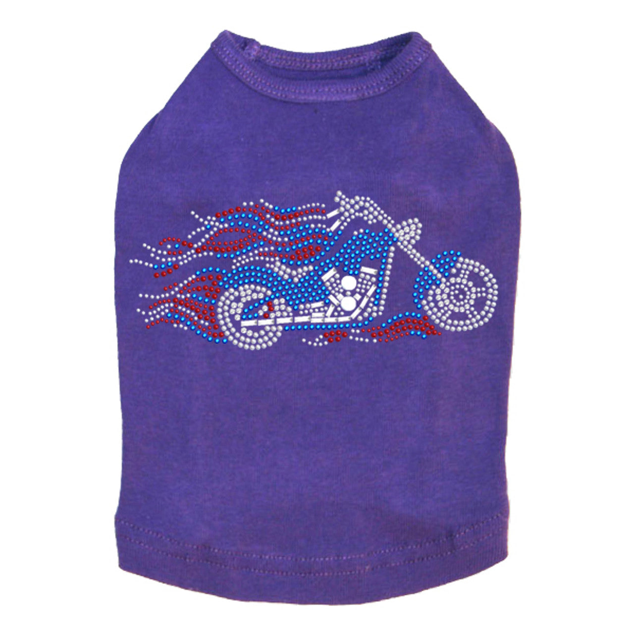 Motorcycle - Large Red, White, & Blue with Flames - Dog Tank