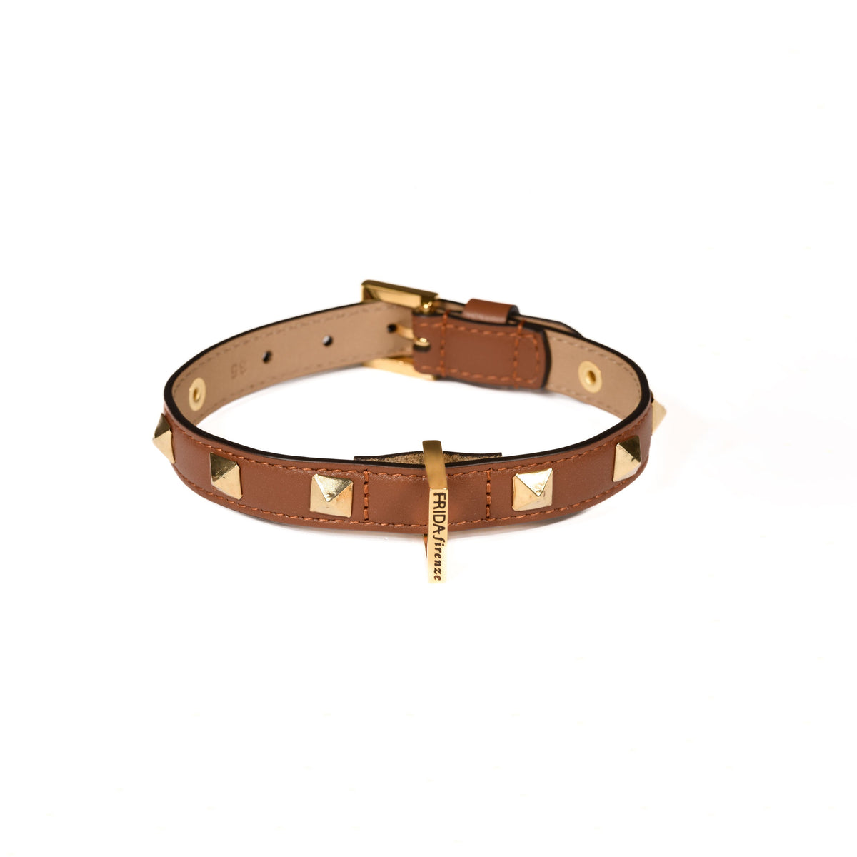 Leather Dog Collar in Brown - Pyramid, Made in Italy