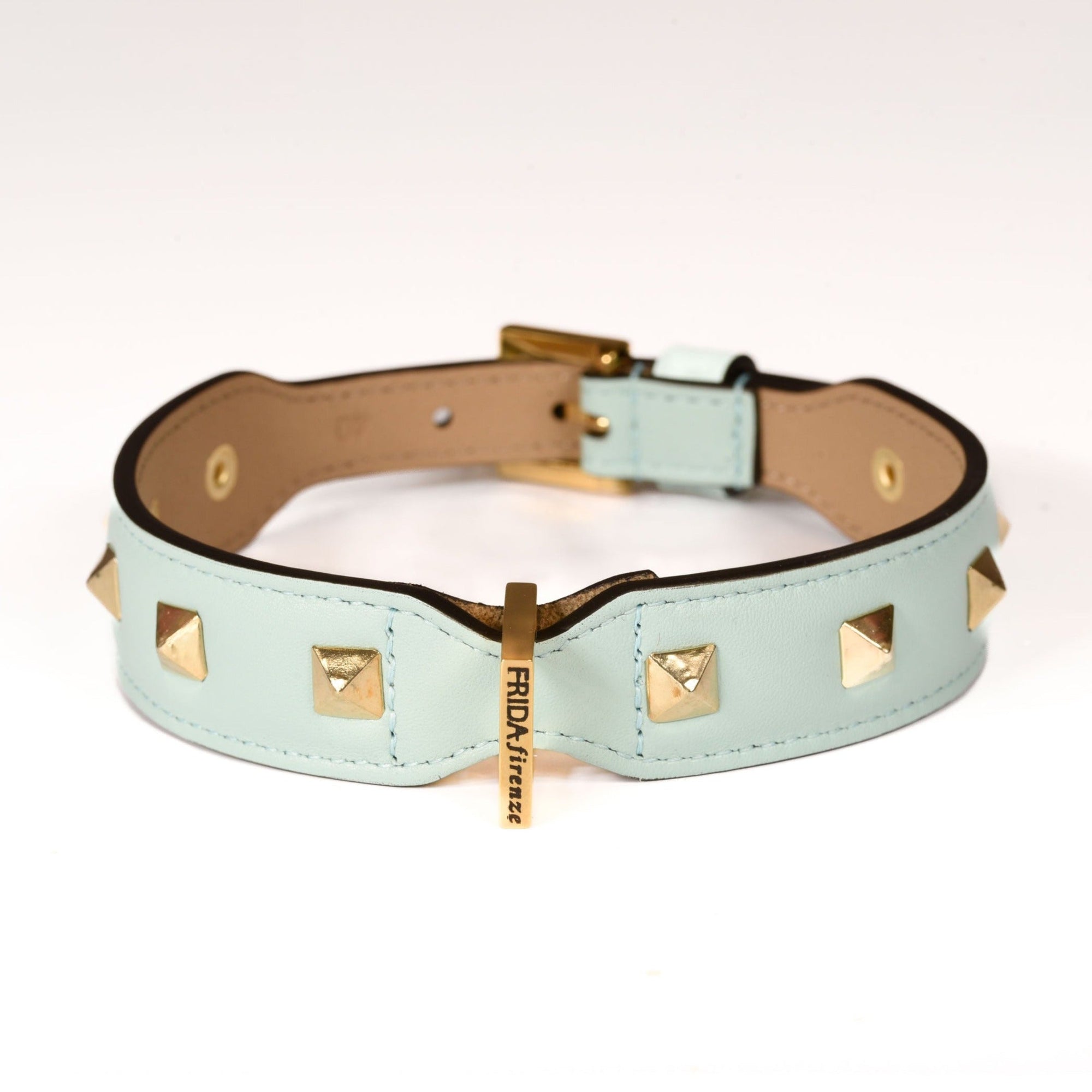 Leather Dog Collar in Cloud - Pyramid, Made in Italy