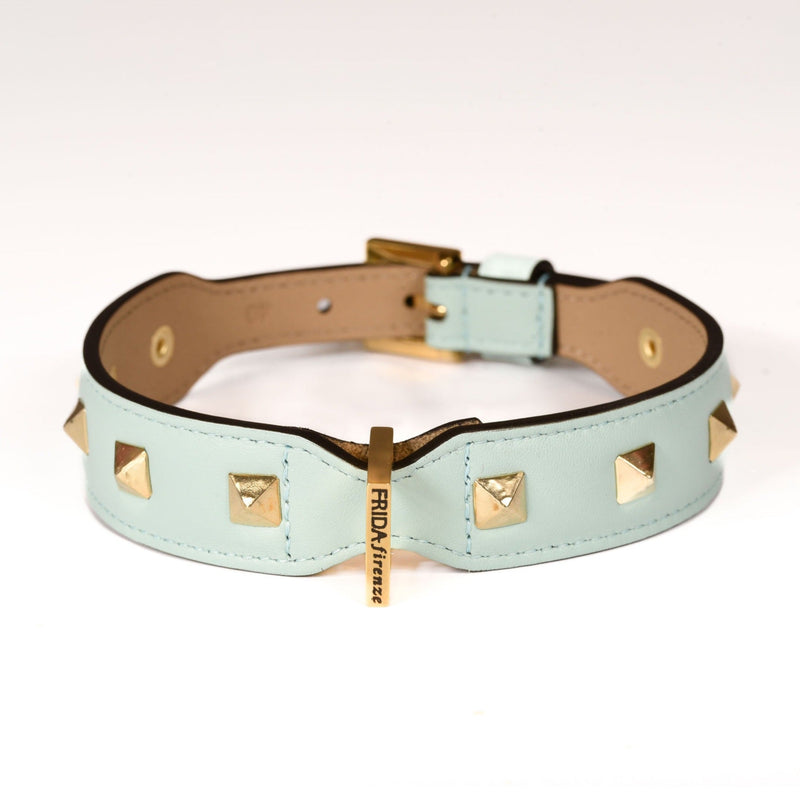Leather Dog Collar in Cloud - Pyramid, Made in Italy