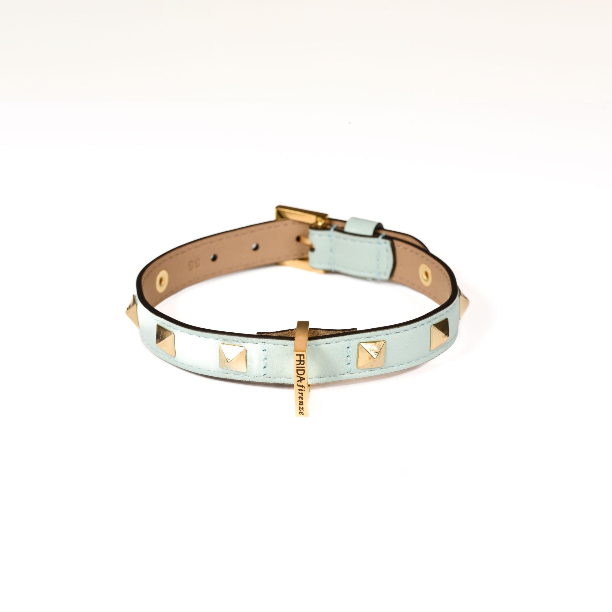 Leather Dog Collar in Cloud - Pyramid, Made in Italy
