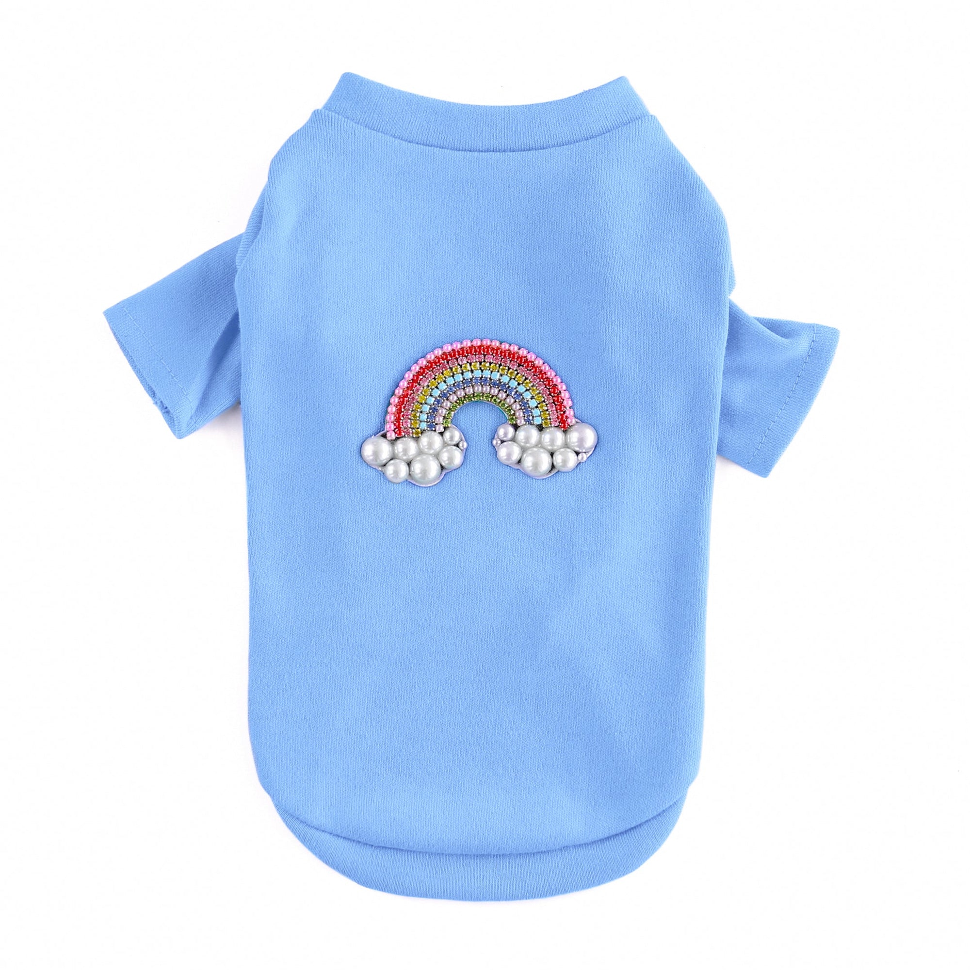 Hello Doggie Rainbow Cotton Crystal Aqua Dog Shirt