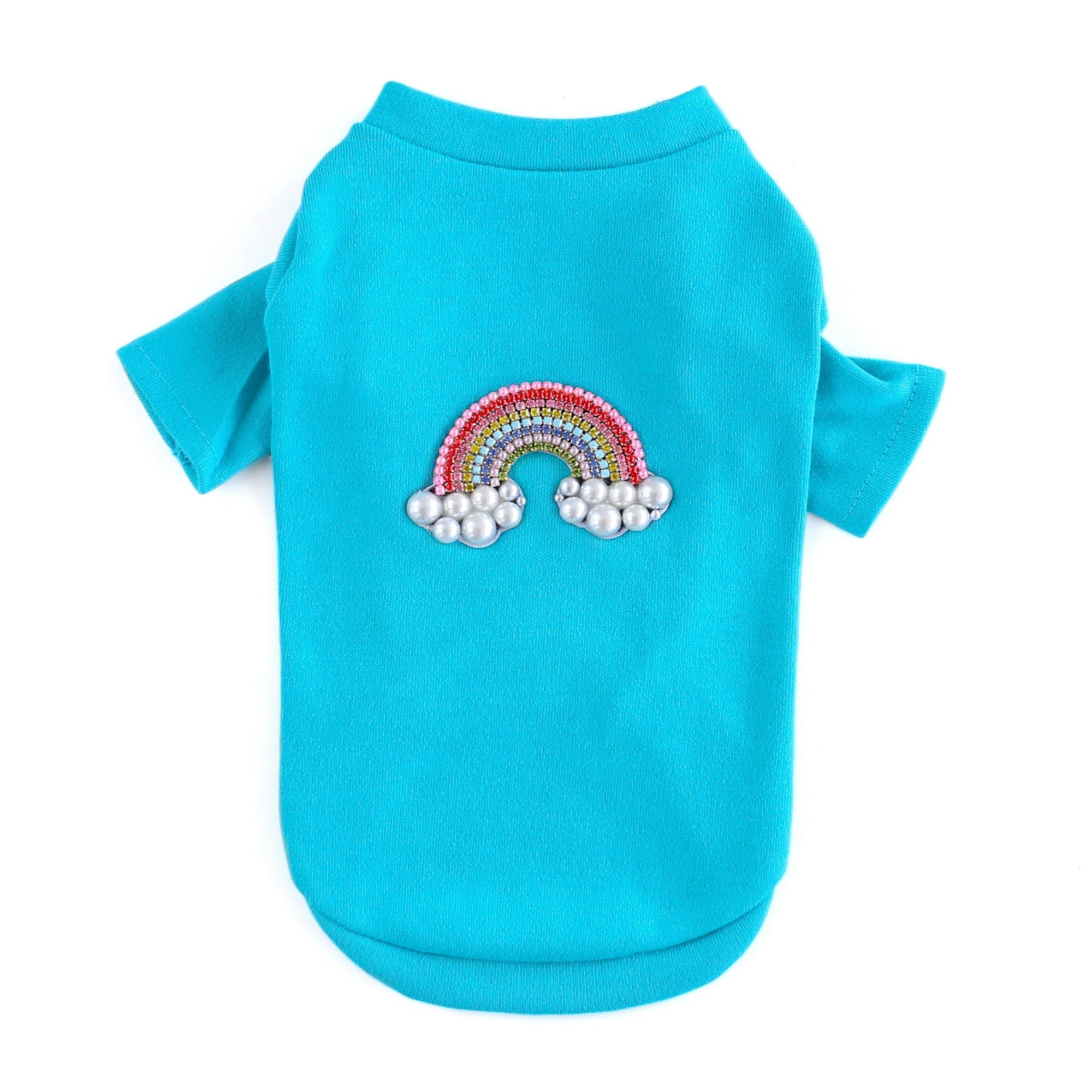 Hello Doggie Rainbow Cotton Crystal Blue Dog Shirt