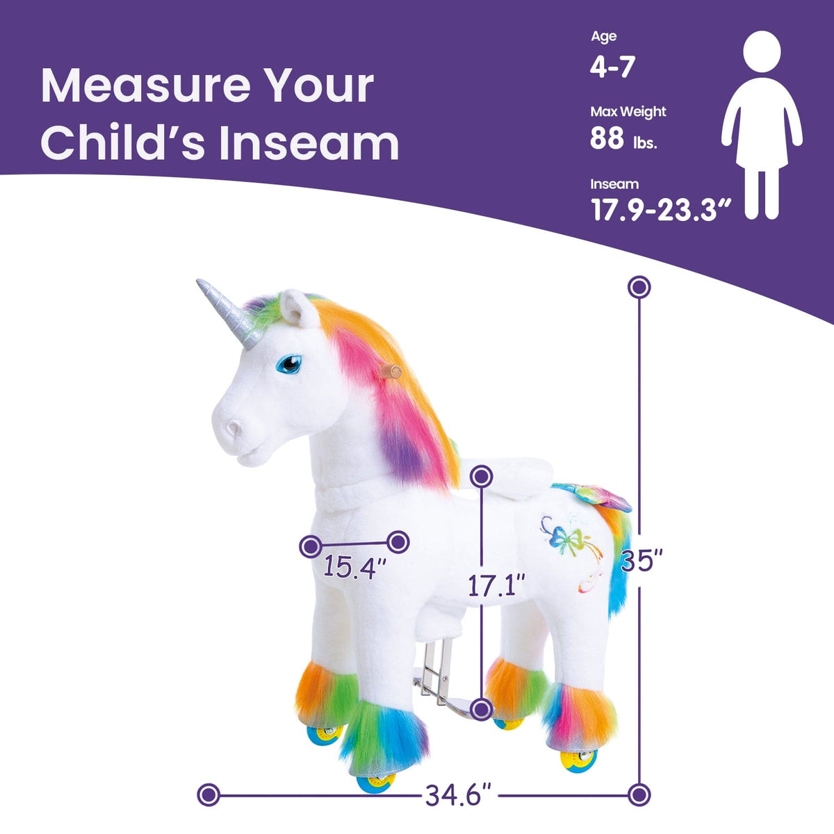 Model X Ride on Rainbow Unicorn for Age 4-7 | HT Animal Supply