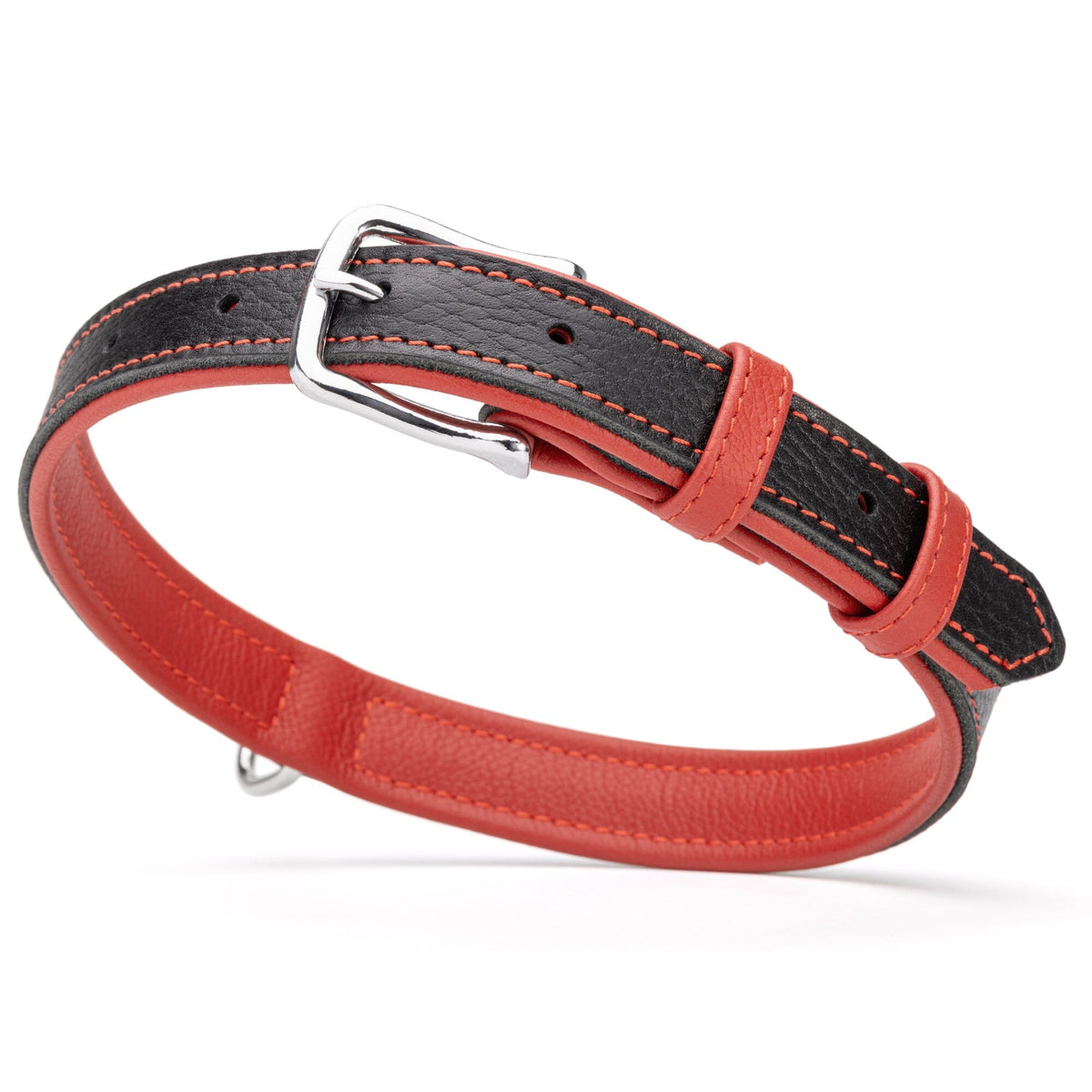 Dogline Soft Leather Dual-Color Flat Dog Collar