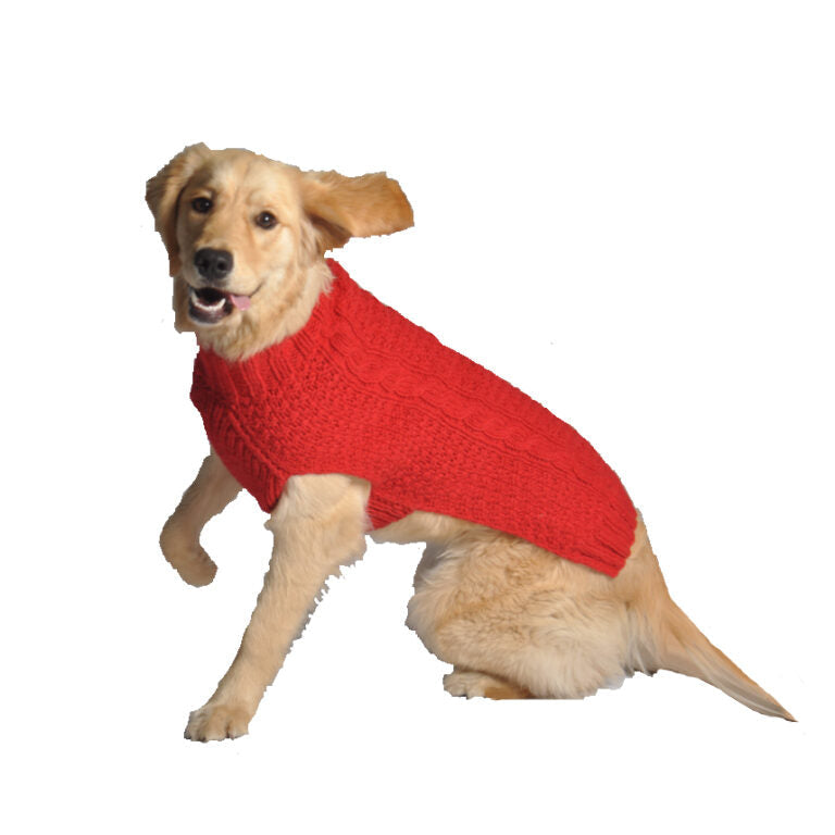 Chilly Dog Red Cable Knit Wool Dog Sweater