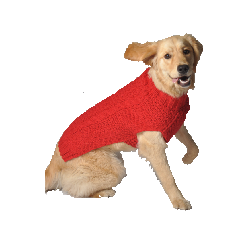 Chilly Dog Red Cable Knit Wool Dog Sweater