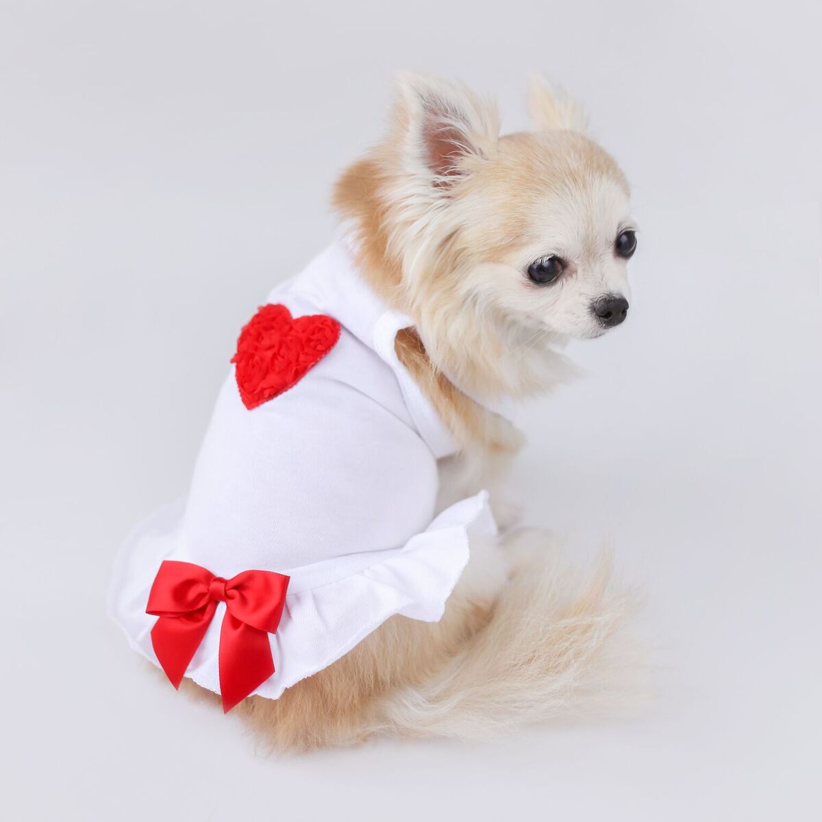 Hello Doggie Red Puff Heart Satin Cotton Pink Dog Dress