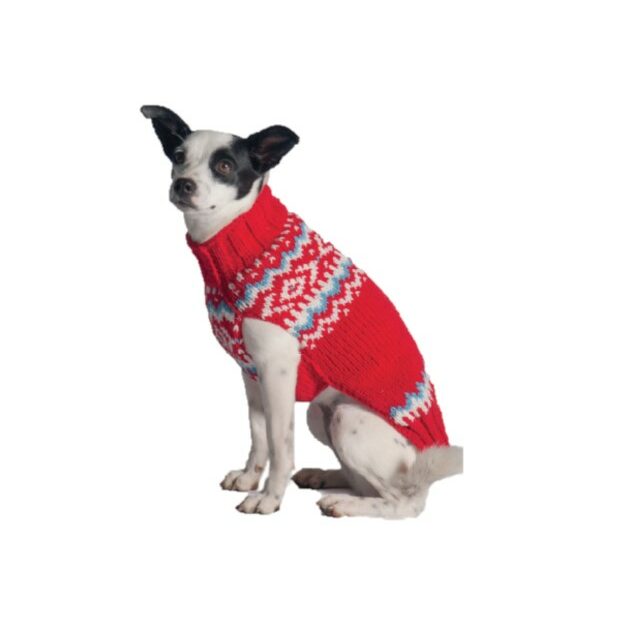 Chilly Dog Red Nordic Fair Isle Wool Dog Sweater
