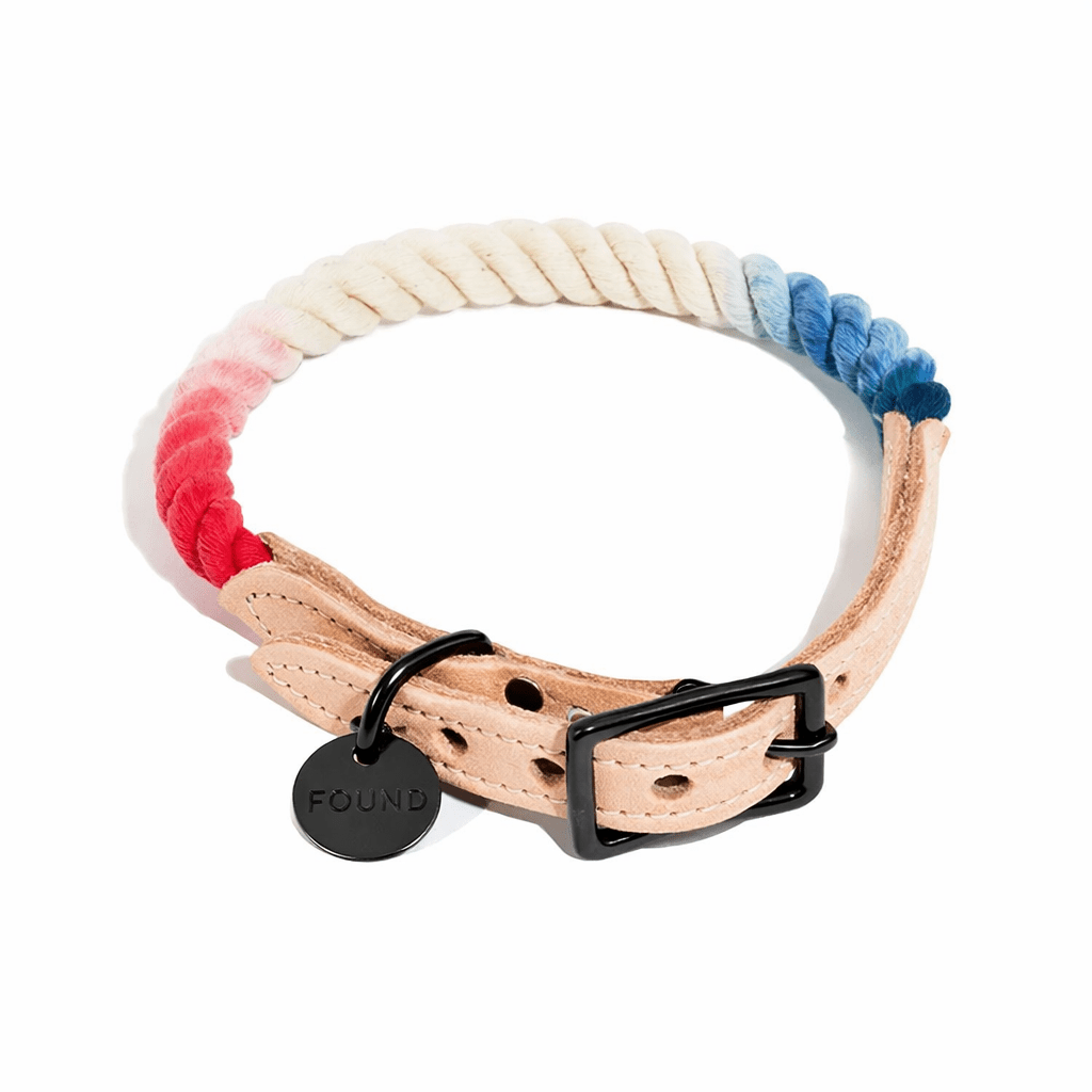 Red White & Blue Ombre Cotton Rope Cat & Dog Collar – Matte Black Hardware