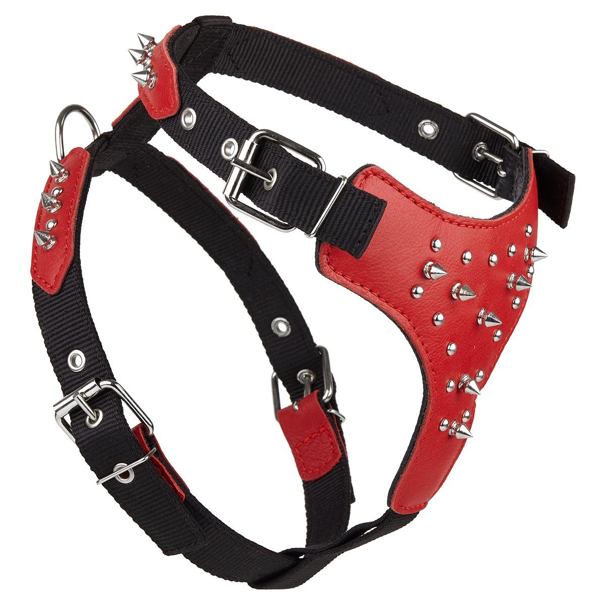 Dogline Leather with Nylon Spiked Dog Harness