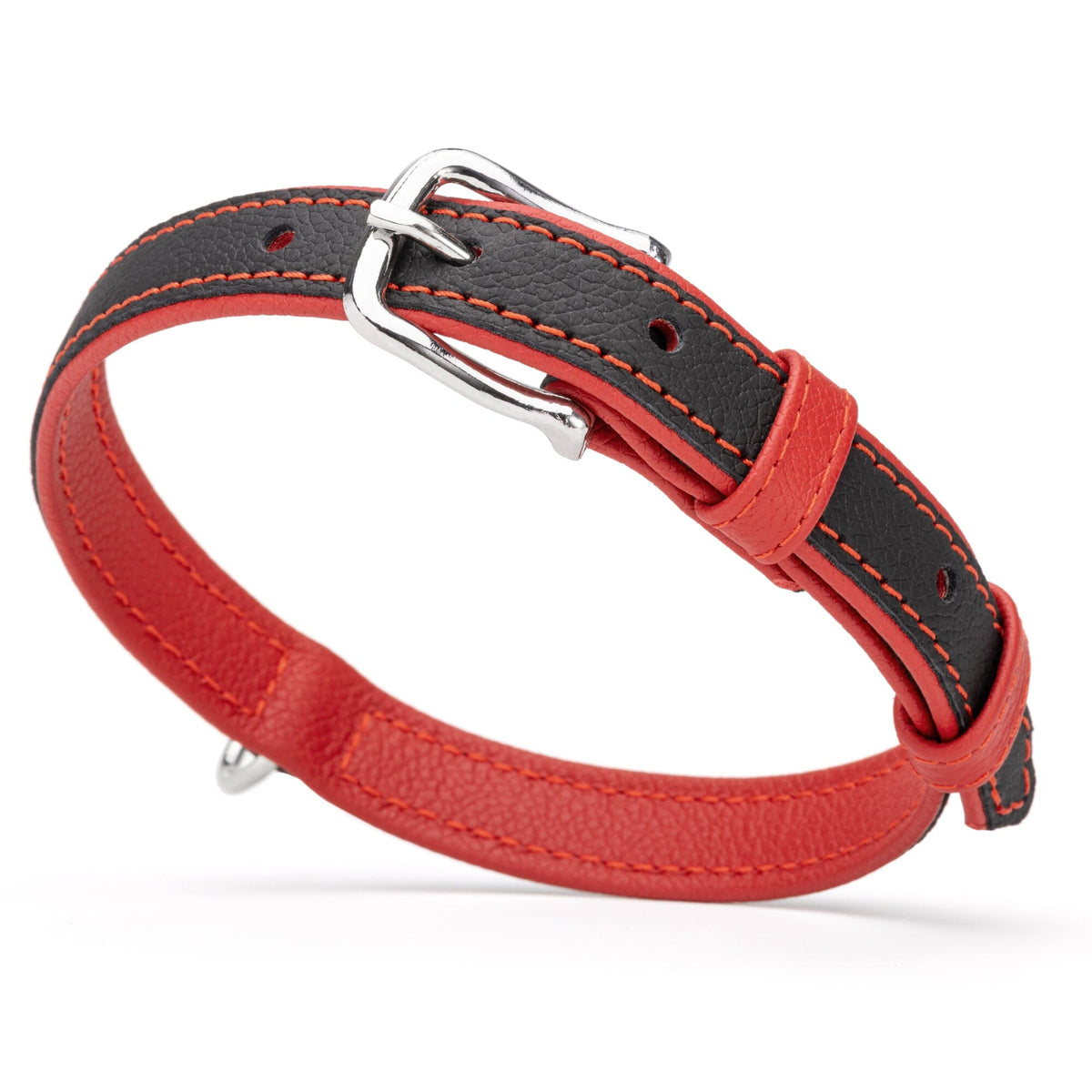 Dogline Soft Leather Dual-Color Flat Dog Collar