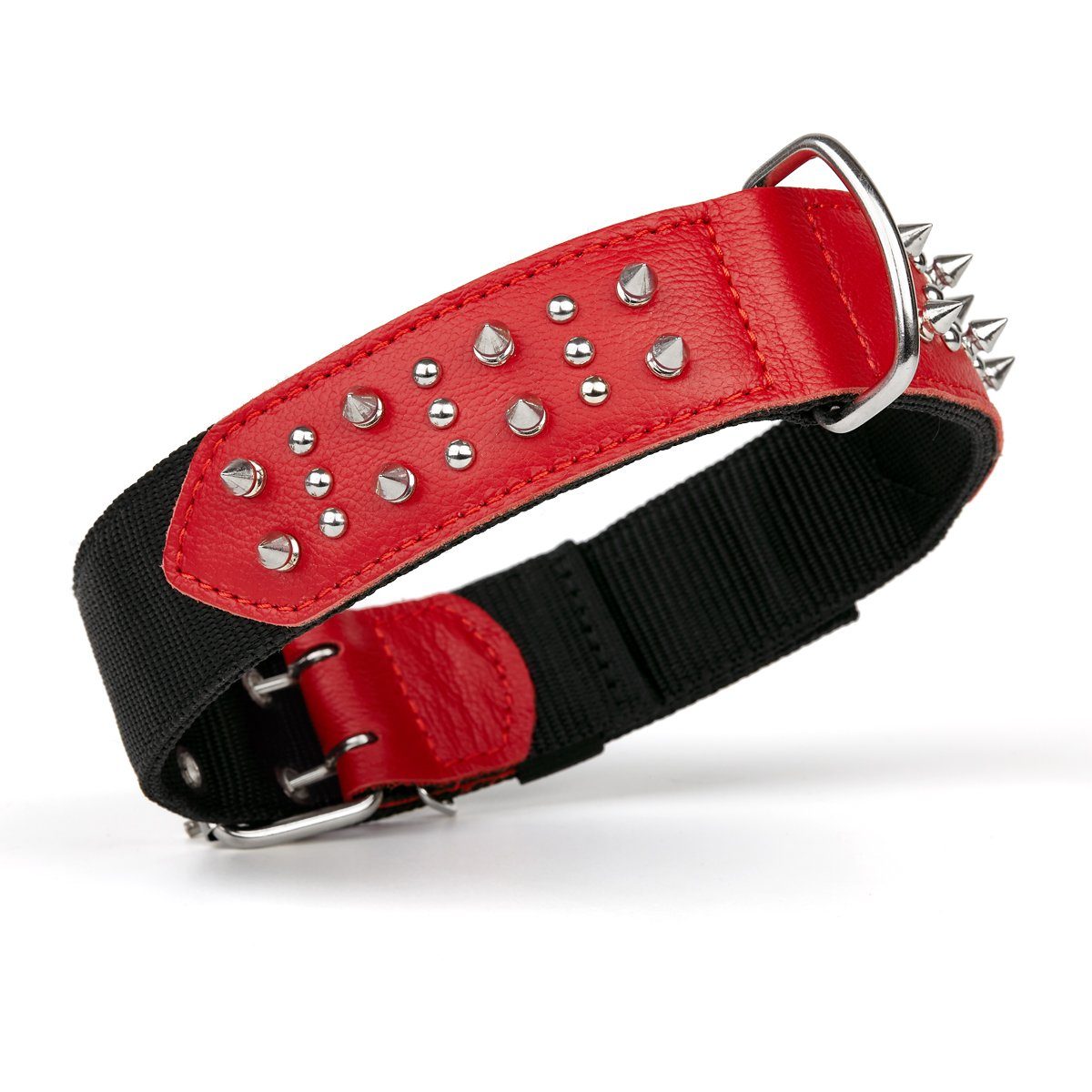Dogline Leather with Nylon Spiked Dog Collar