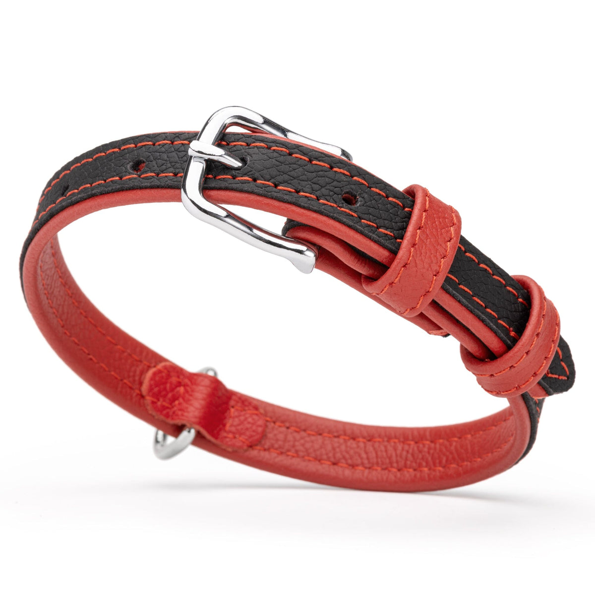 Dogline Soft Leather Dual-Color Flat Dog Collar
