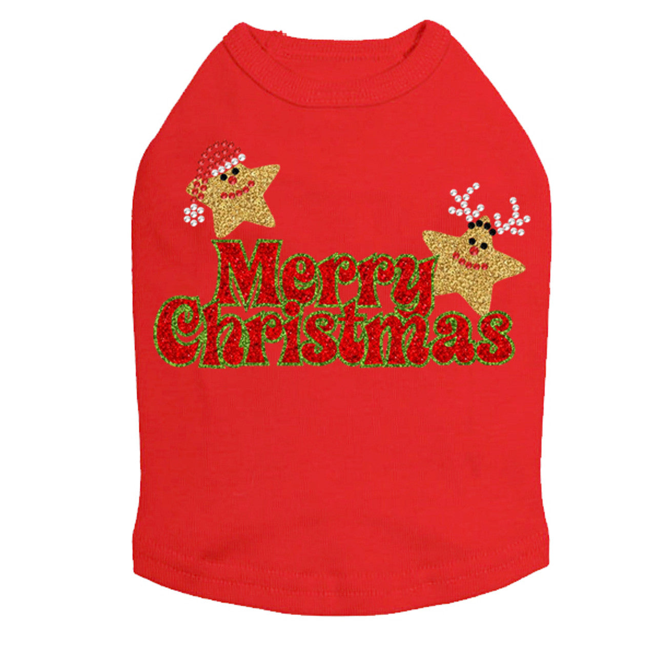 Merry Christmas Glitter Stars - Dog Tank