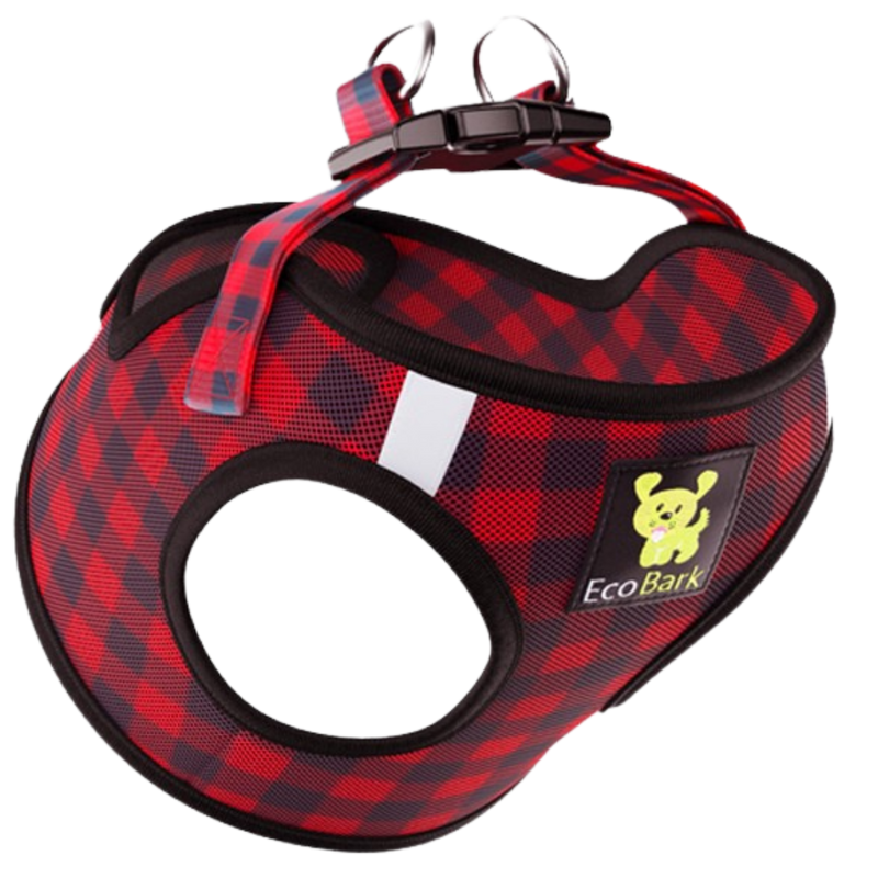 EcoBark Step In Dog Harness - Teacup & Small Breeds- Reflective Soft Mesh Harness for Teacup, Small Dogs and Puppies / Buffalo Plaid