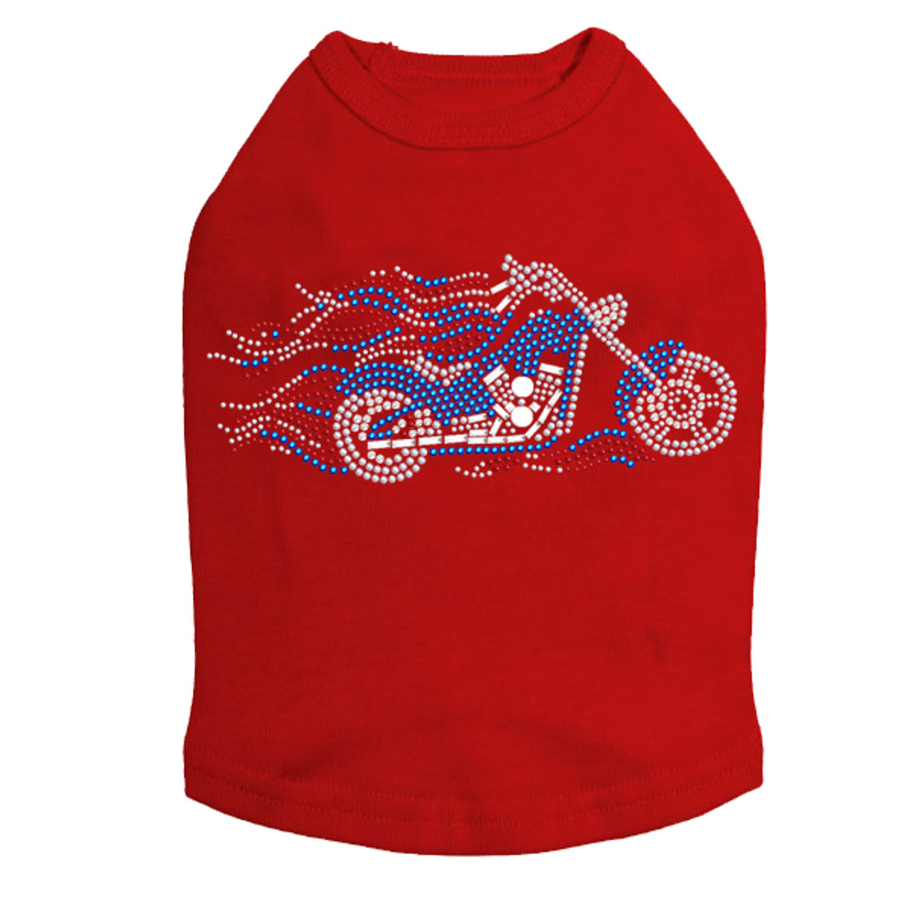 Motorcycle - Large Red, White, & Blue with Flames - Dog Tank