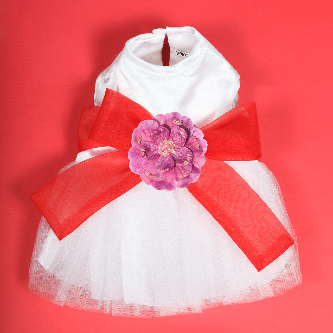 The Madeleine Harness Dog Dress with Red Sash