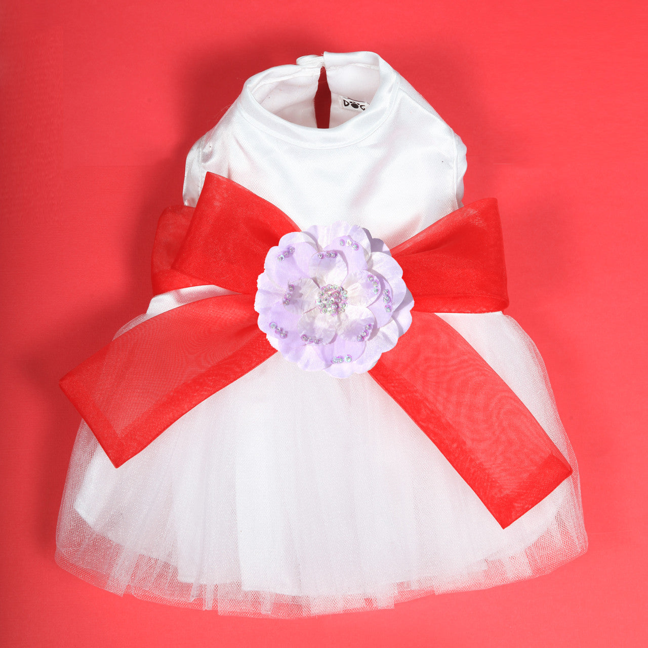 The Madeleine Harness Dog Dress with Red Sash