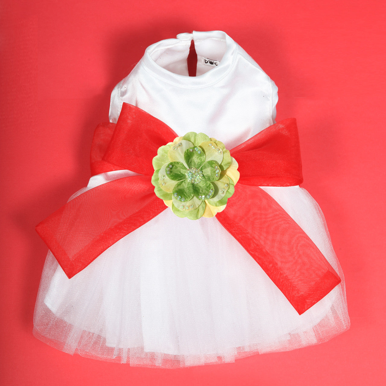 The Madeleine Harness Dog Dress with Red Sash