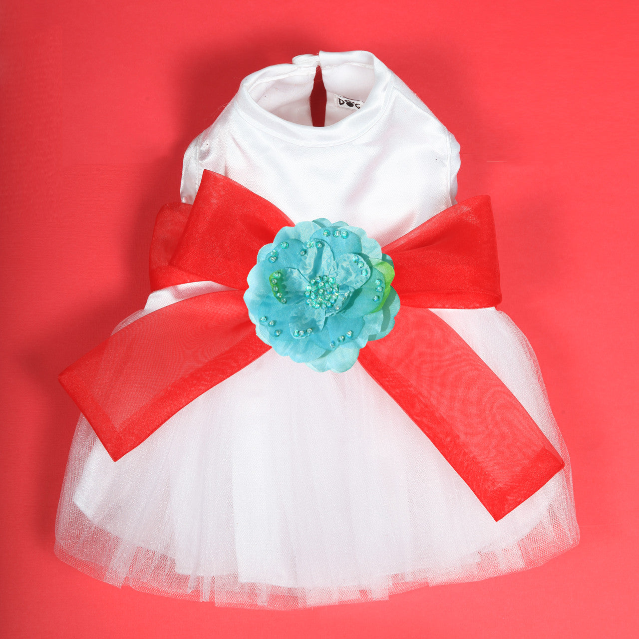 The Madeleine Harness Dog Dress with Red Sash