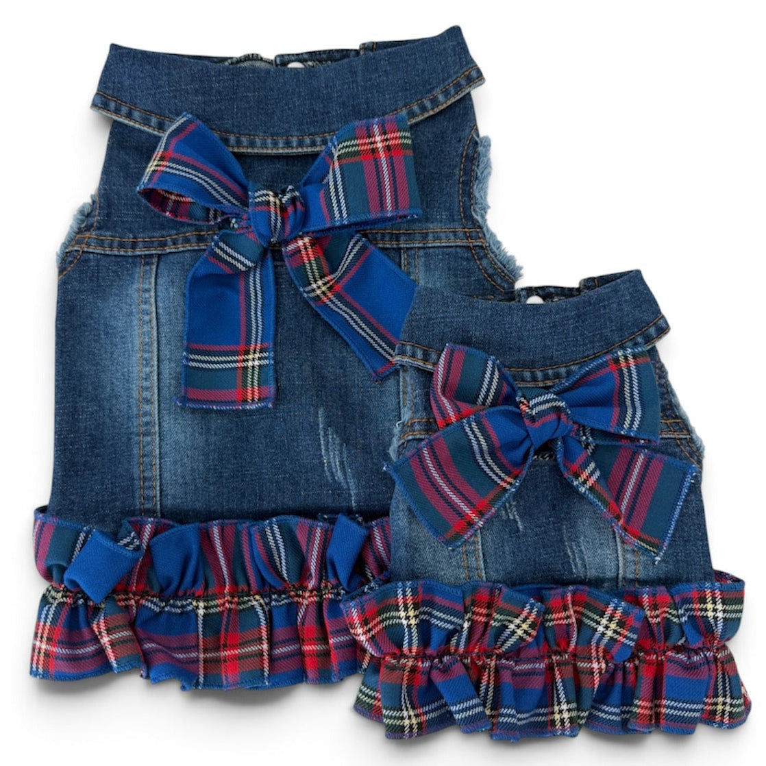 Heads or Tails Pup Red & Blue Plaid Ruffle Dog Vest