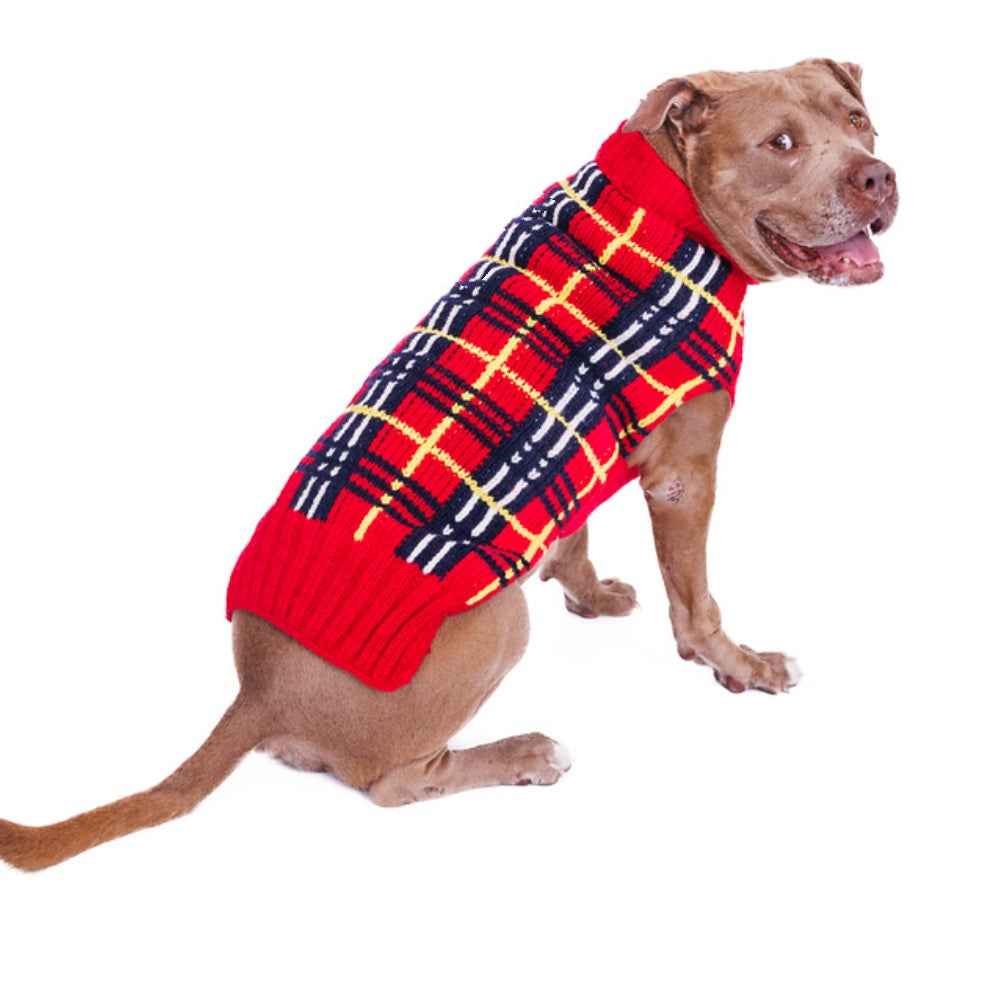 Chilly Dog Red Tartan Plaid Knit Wool Dog Sweater