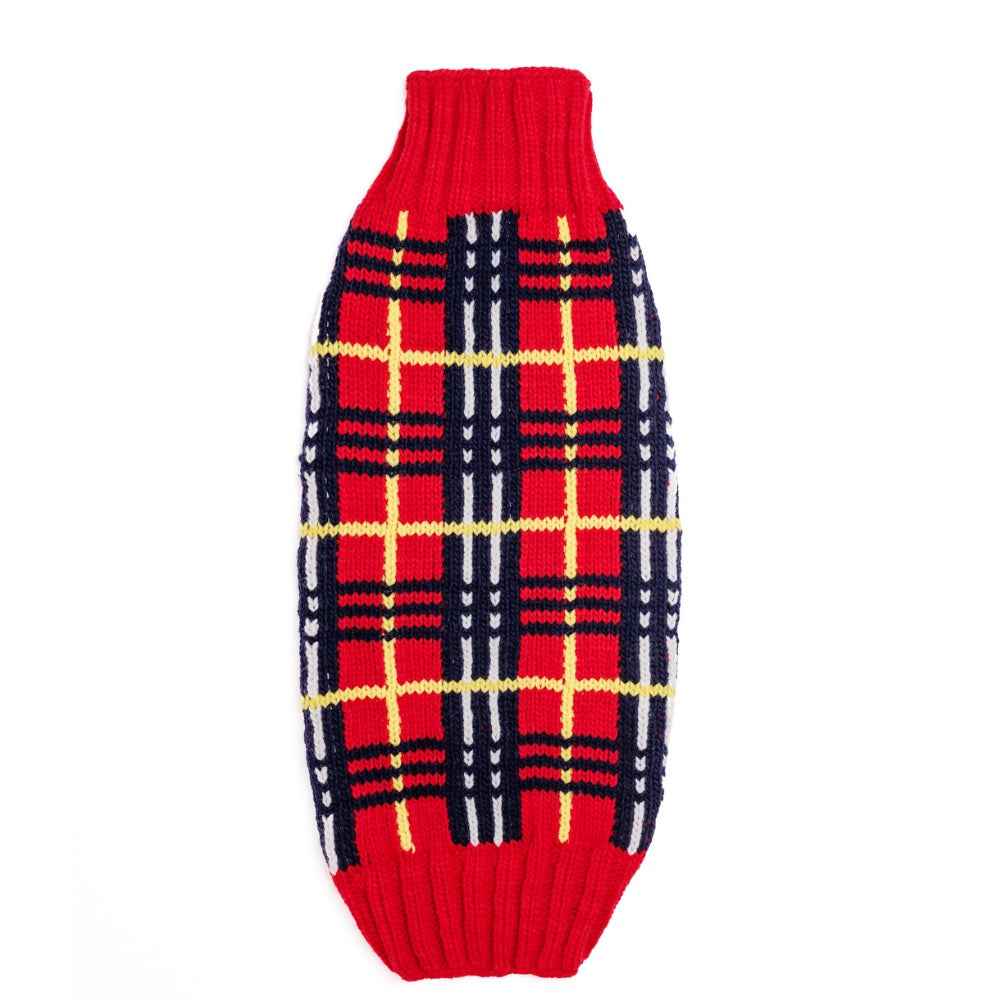 Chilly Dog Red Tartan Plaid Knit Wool Dog Sweater