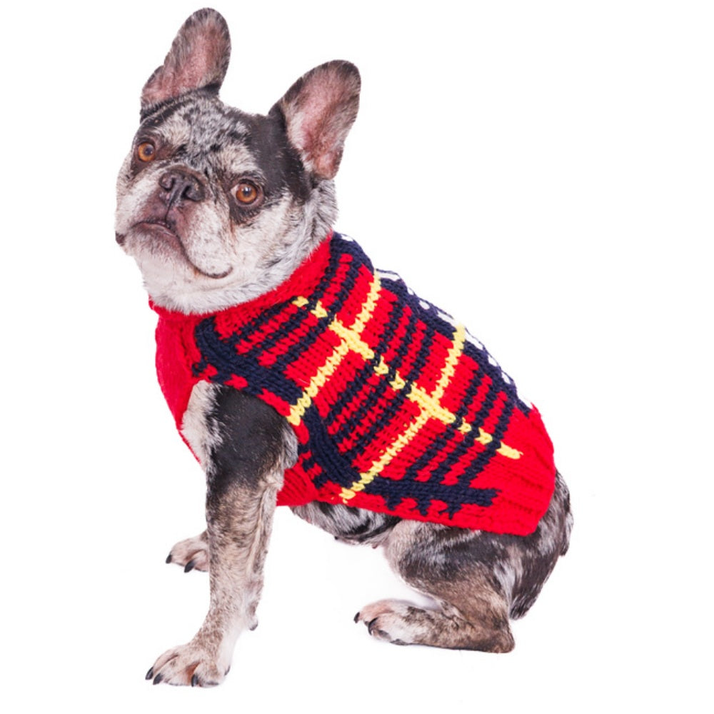 Chilly Dog Red Tartan Plaid Knit Wool Dog Sweater