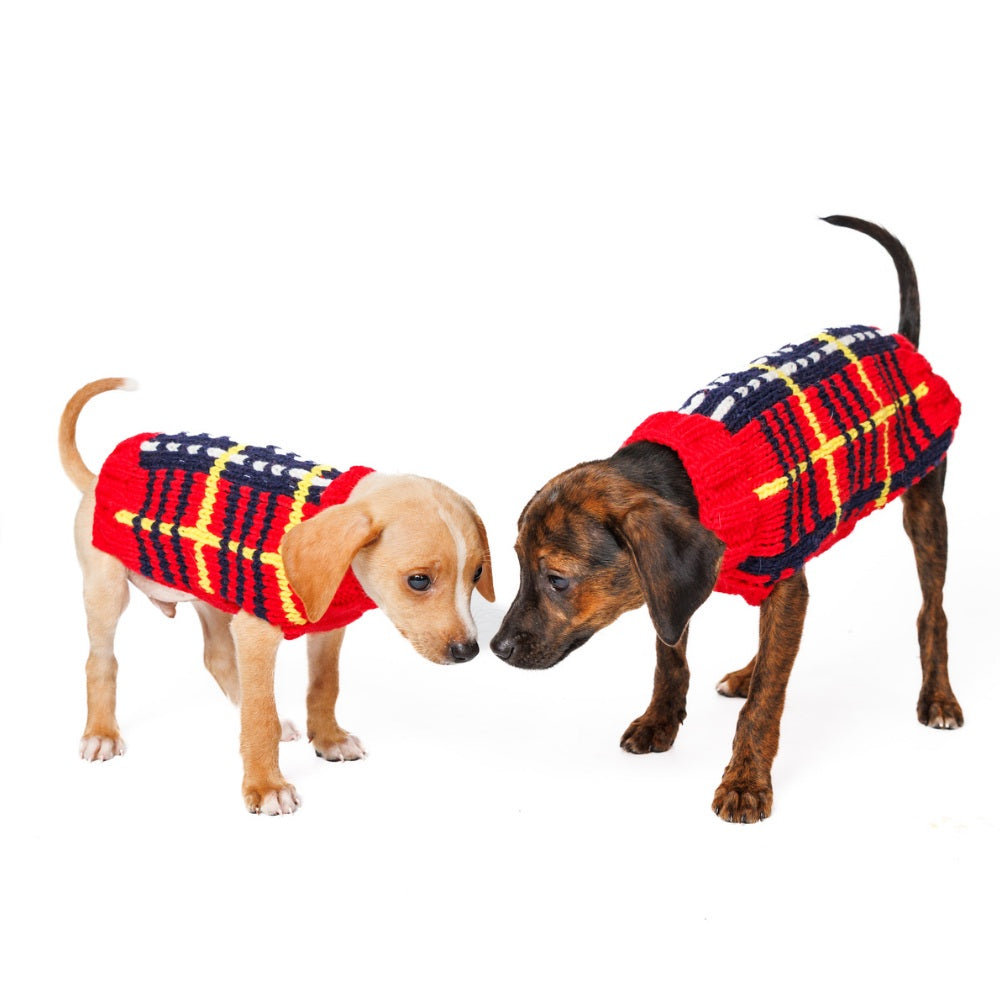Chilly Dog Red Tartan Plaid Knit Wool Dog Sweater