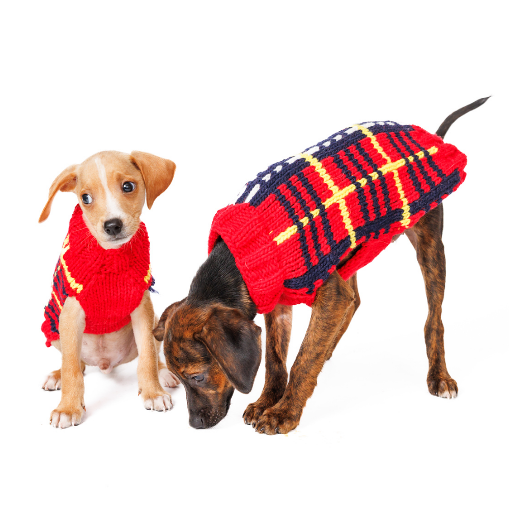 Chilly Dog Red Tartan Plaid Knit Wool Dog Sweater